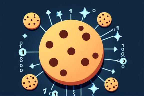 Εικόνα που απεικονίζει ένα μπισκότο (cookie) με ψηφιακά στοιχεία, συμβολίζοντας την έννοια των cookies στον ιστό.
